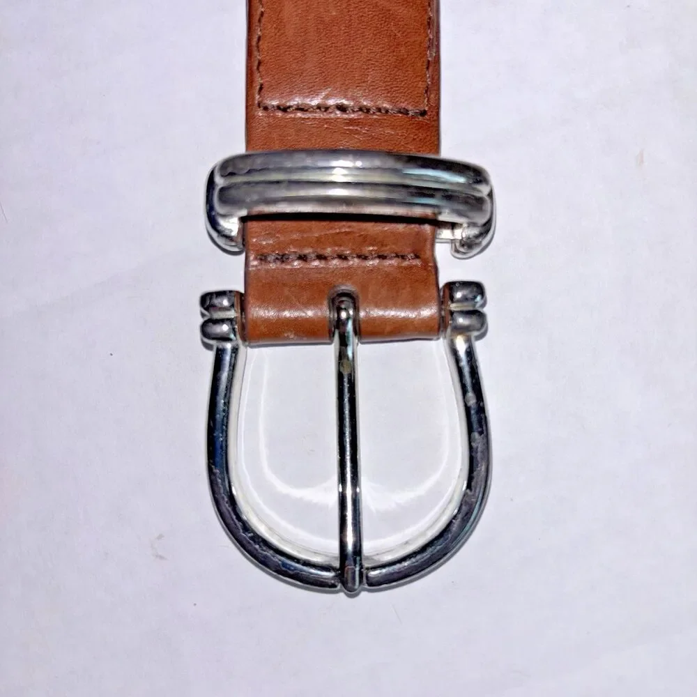 Cole Haan Belt Braided Leather Brown L 40”/100 Silver Buckle  A09374